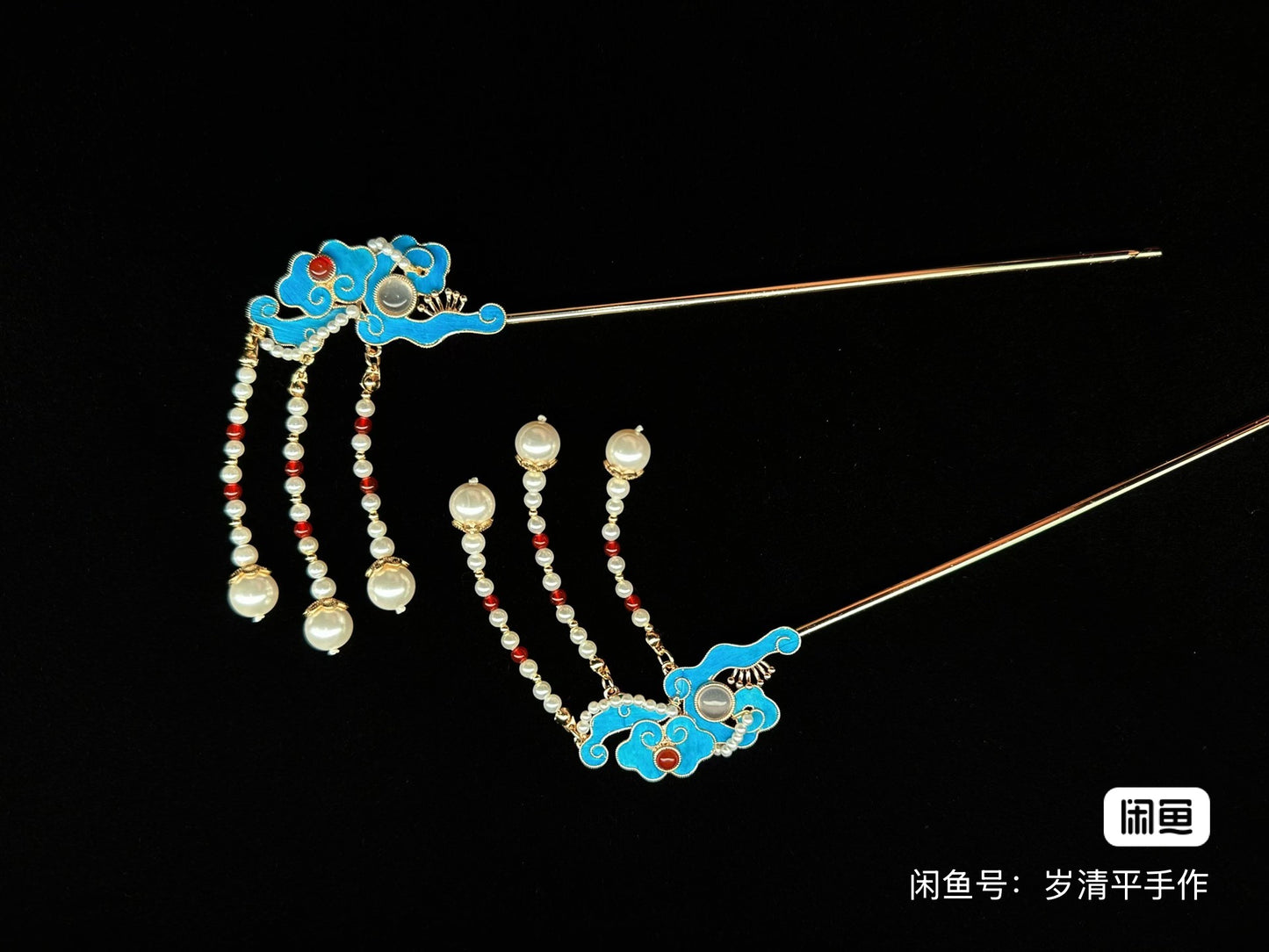 Goose feather Tian-Tsui hairpins with auspicious clouds, Hanfu cheongsam accessories