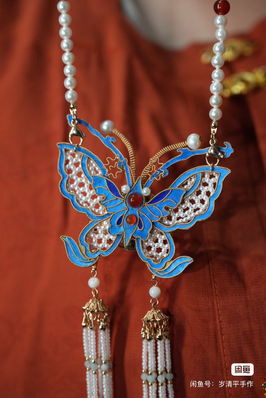 Imitation Forbidden City style Tian-Tsui bead butterfly Hanfu accessories