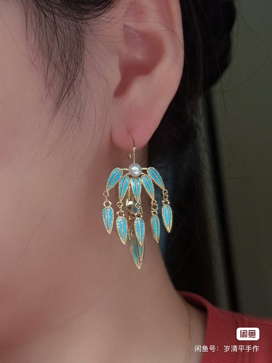 Imitation Forbidden City bamboo leaf earrings