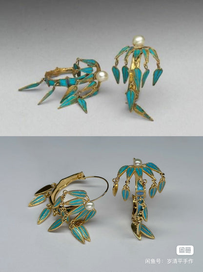 Imitation Forbidden City bamboo leaf earrings